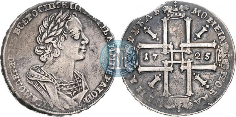 Фото 1 рубль 1725 года  "Портрет в античных доспехах"