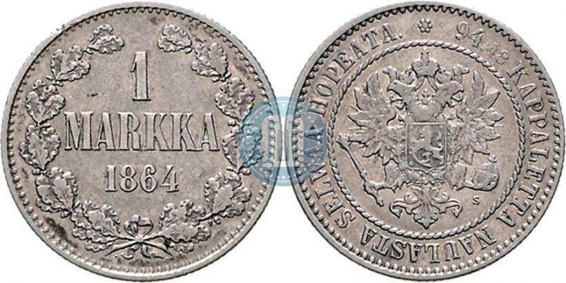 Picture 1 markka 1864 year S 