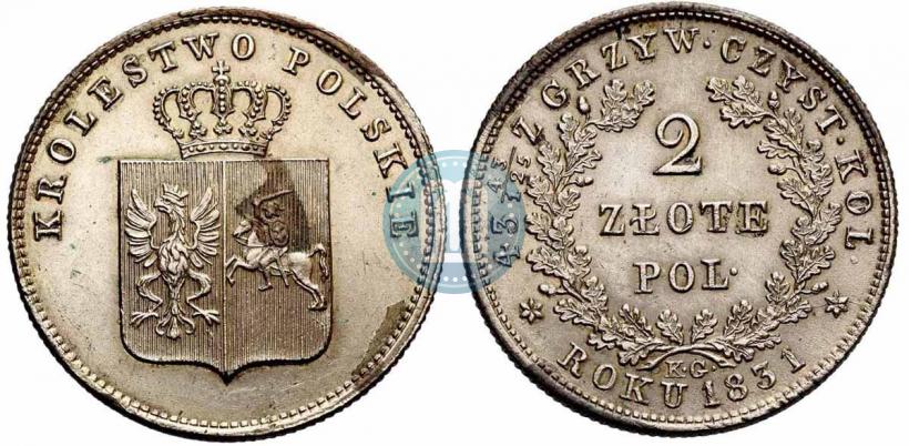 Picture 2 złote 1831 year KG "Polish uprising"