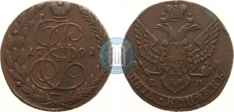 Picture 5 kopecks 1791 year ЕМ 