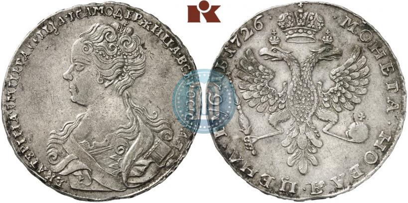 Фото 1 рубль 1726 года  "Московский тип, портрет влево"