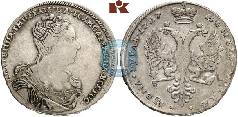 Фото 1 рубль 1727 года  "Московский тип, портрет вправо"