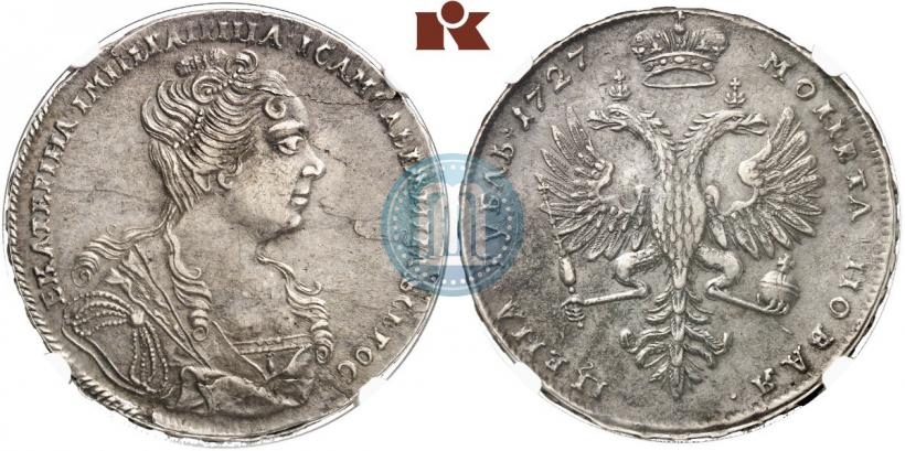 Фото 1 рубль 1727 года  "Московский тип, портрет вправо"