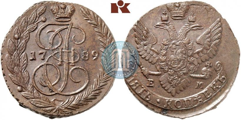 Picture 5 kopecks 1789 year ЕМ 