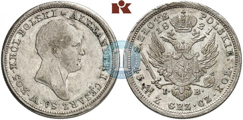 Фото 2 злотых 1821 года IB 