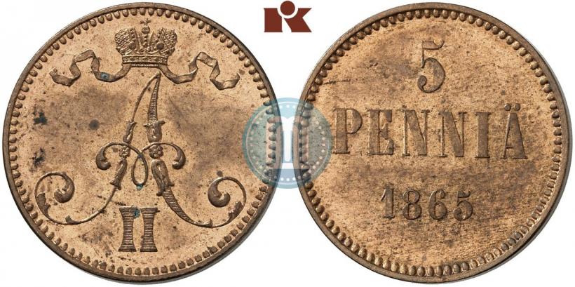 Picture 5 pennia 1865 year  