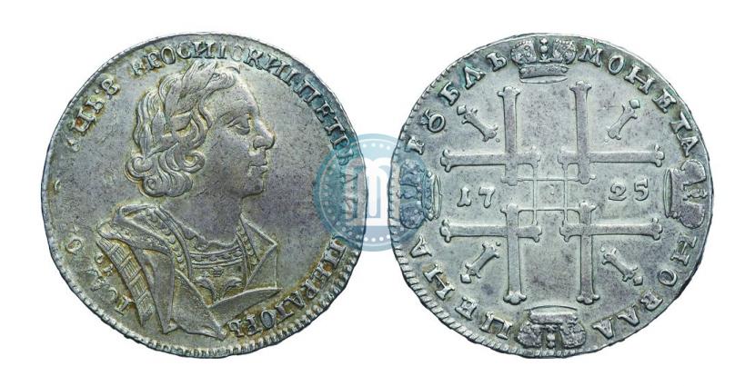Фото 1 рубль 1725 года OK "Портрет в античных доспехах"