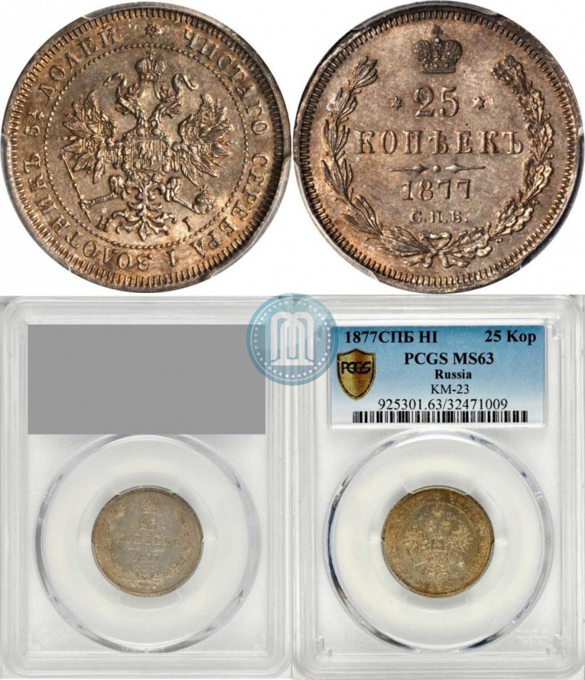 Фото 25 копеек 1877 года СПБ-НІ 
