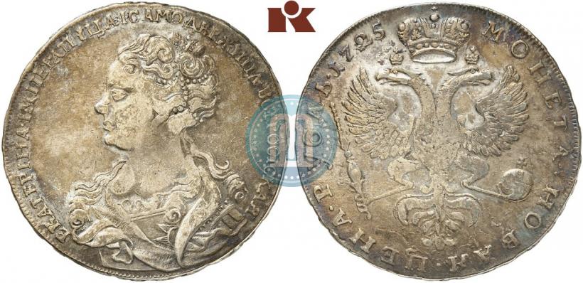 Фото 1 рубль 1725 года  "Московский тип, портрет влево"