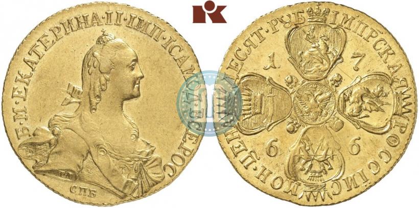 Фото 10 рублей 1766 года СПБ 