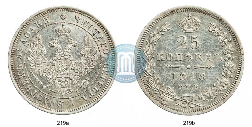 Фото 25 копеек 1848 года СПБ-HI 
