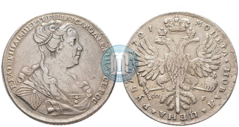 Picture 1 rouble 1727 year СПБ "Petersburg type, portrait turned to the right"