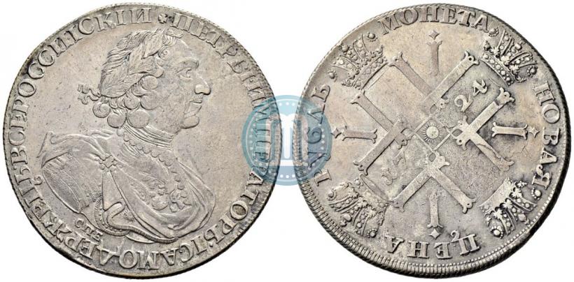 Фото 1 рубль 1724 года СПБ "Солнечный, в латах"