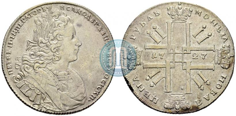 Фото 1 рубль 1727 года СПБ "Петербургский тип"
