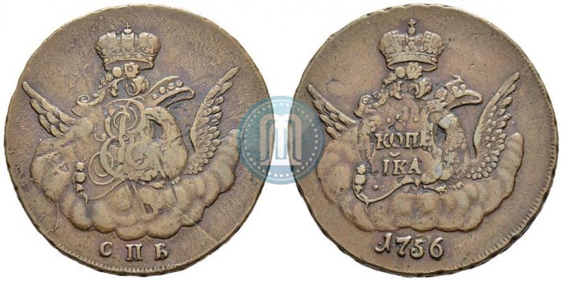 Picture 1 kopeck 1756 year СПБ 