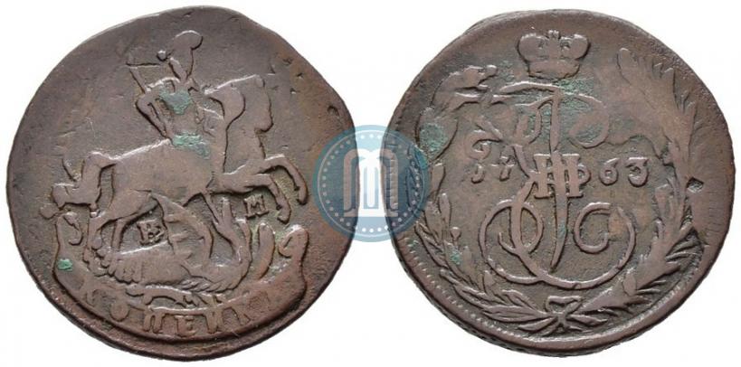 Picture 1 kopeck 1763 year ЕМ 