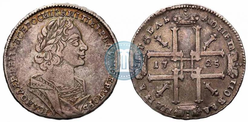 Фото 1 рубль 1725 года  "Портрет в античных доспехах"