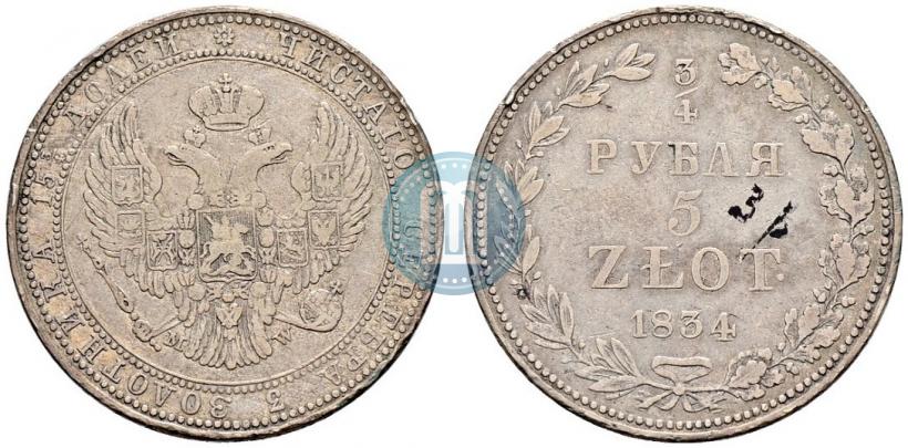 Picture 3/4 roubles - 5 złotych 1834 year MW 