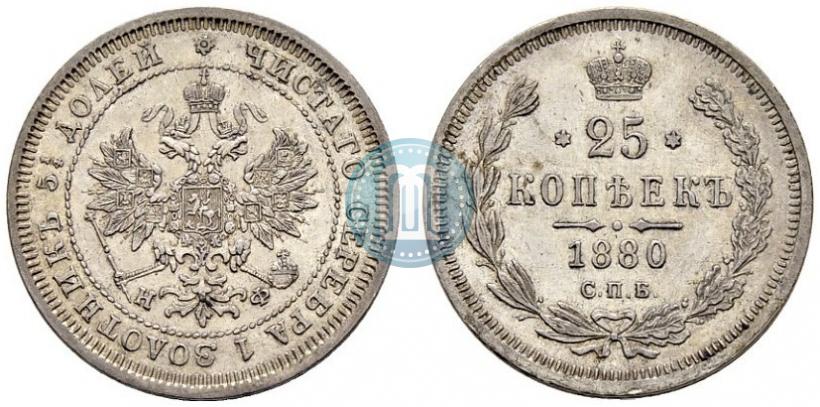 Фото 25 копеек 1880 года СПБ-НФ 
