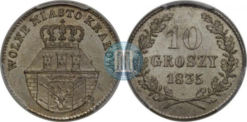 Фото 10 грошей 1835 года  "Свободный город Краков"