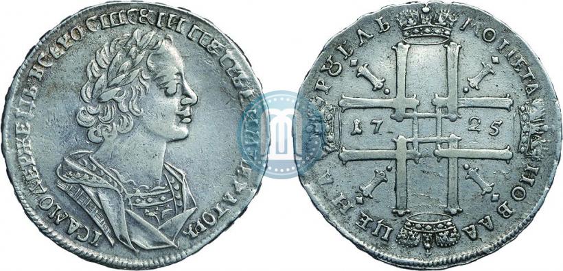 Фото 1 рубль 1725 года  "Портрет в античных доспехах"