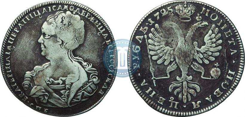Фото 1 рубль 1725 года СПБ "Петербургский тип, портрет влево"