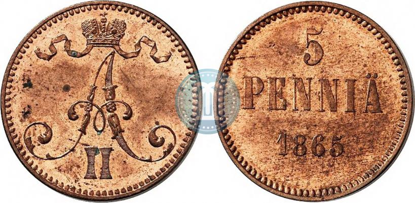 Фото 5 пенни 1865 года  