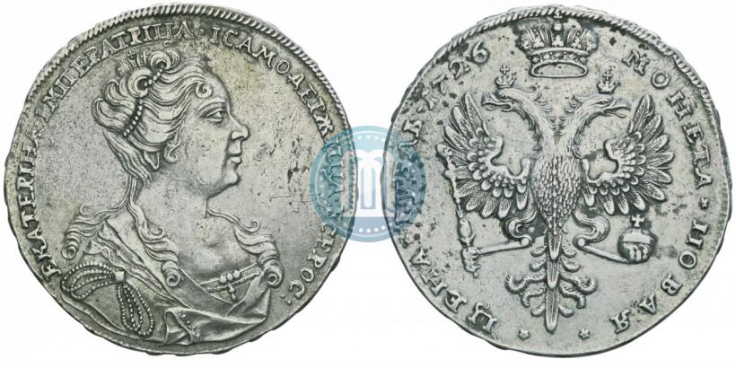 Фото 1 рубль 1726 года  "Московский тип, портрет вправо"