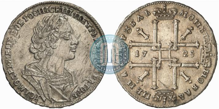 Фото 1 рубль 1725 года  "Портрет в античных доспехах"