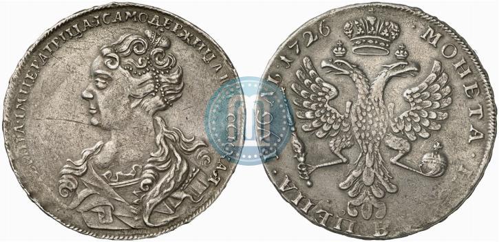 Фото 1 рубль 1726 года  "Московский тип, портрет влево"
