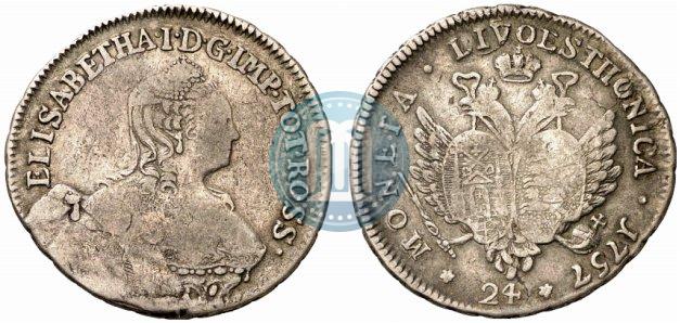 Picture 24 kopecks 1757 year  "For Livonia"