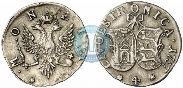 Picture 4 kopecks 1757 year  "For Livonia"