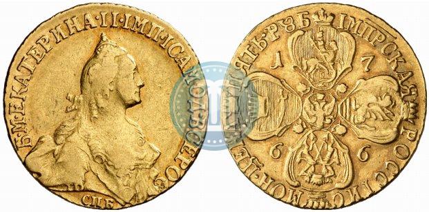 Фото 5 рублей 1766 года СПБ 