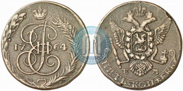 Picture 5 kopecks 1764 year ЕМ 