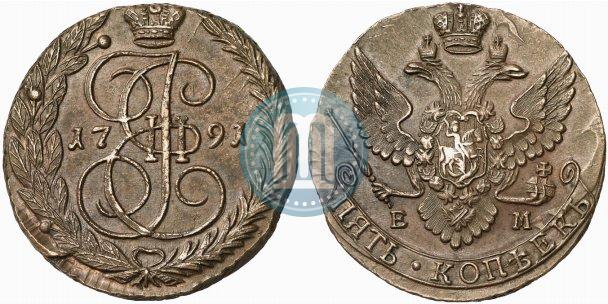 Picture 5 kopecks 1791 year ЕМ 