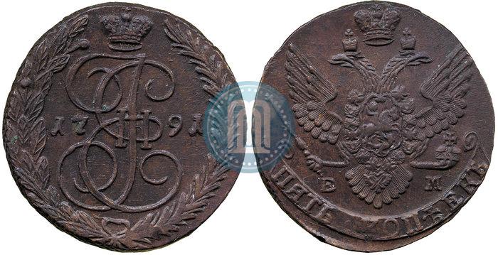 Picture 5 kopecks 1791 year ЕМ 