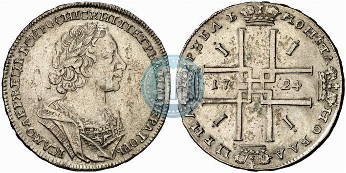 Фото 1 рубль 1724 года  "Портрет в античных доспехах"