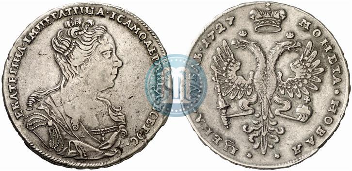 Фото 1 рубль 1727 года  "Московский тип, портрет вправо"