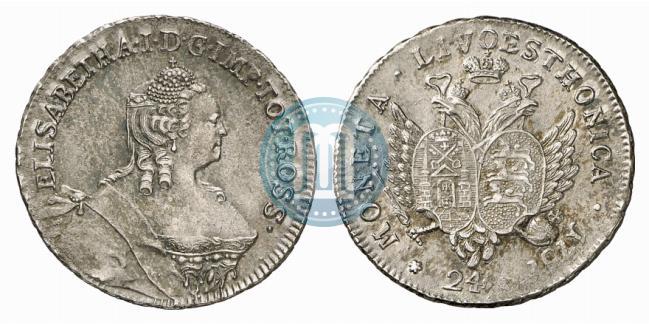 Picture 24 kopecks 1757 year  "For Livonia"