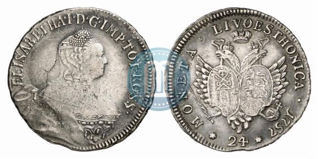 Picture 24 kopecks 1757 year  "For Livonia"