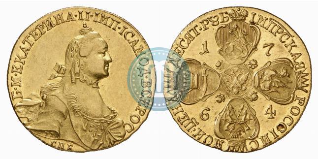 Фото 10 рублей 1764 года СПБ 