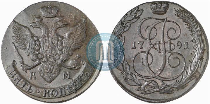 Picture 5 kopecks 1791 year КМ 