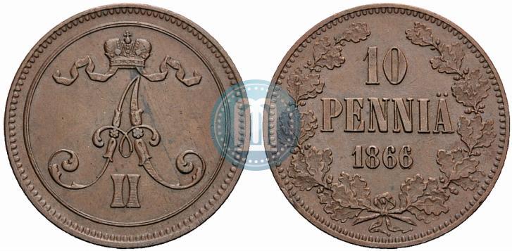 Фото 10 пенни 1866 года  