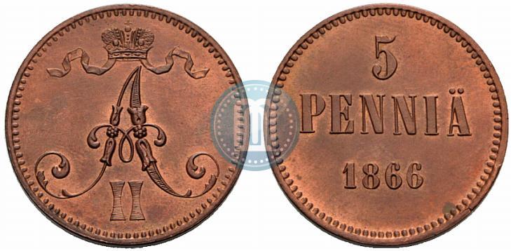 Picture 5 pennia 1866 year  