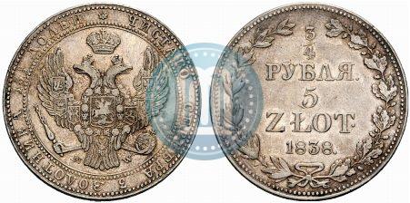 Picture 3/4 roubles - 5 złotych 1838 year MW 