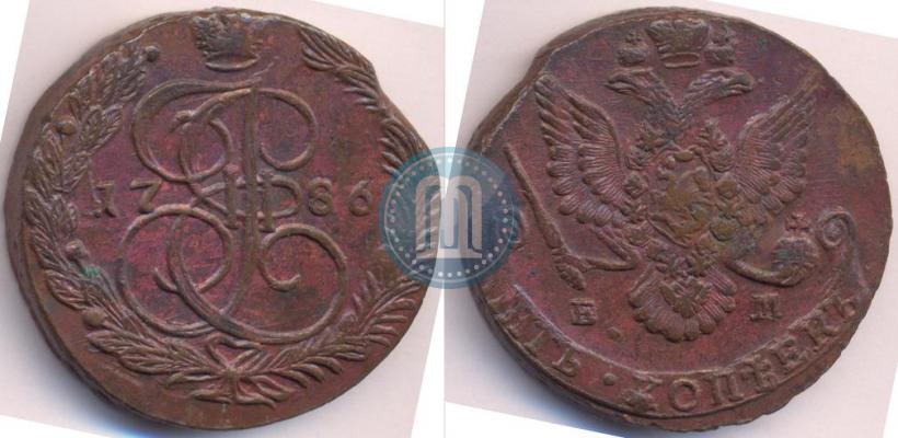 Picture 5 kopecks 1786 year ЕМ 
