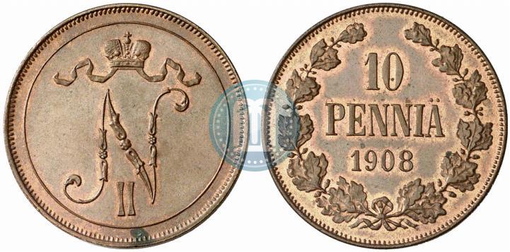 Picture 10 pennia 1908 year  