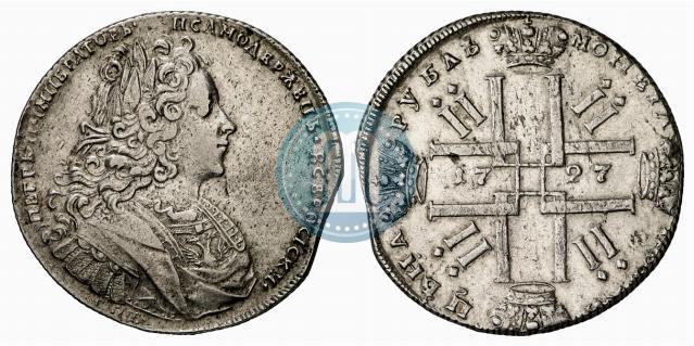 Фото 1 рубль 1727 года СПБ "Петербургский тип"