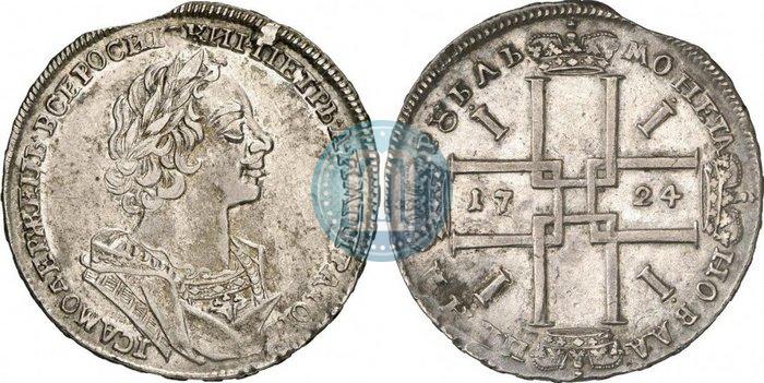 Фото 1 рубль 1724 года  "Портрет в античных доспехах"