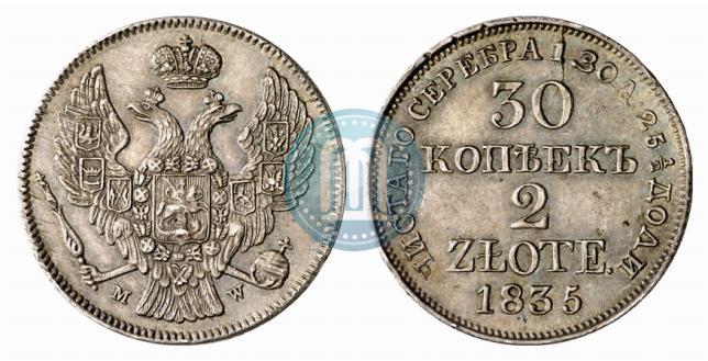 Picture 30 kopecks - 2 złotych 1835 year MW 
